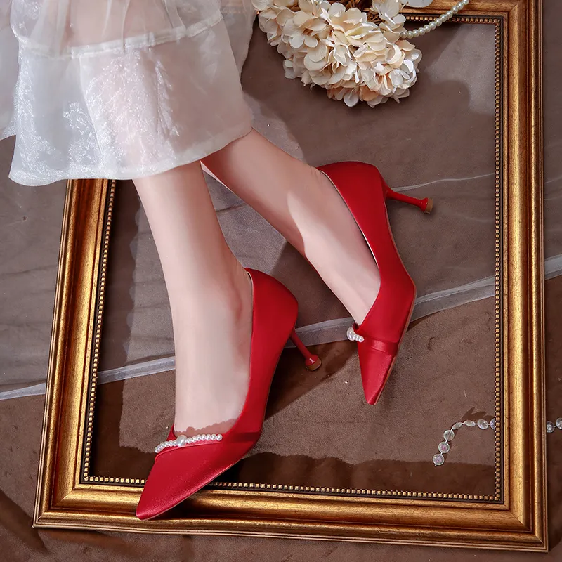 Lan Miao Slim Heel High Heels 6.5CM Women's Red-2