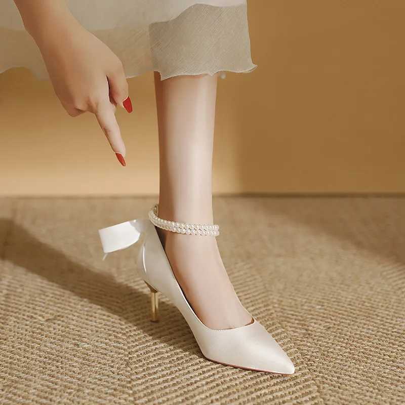 Lan Miao Slim Heel High Heels 6.5CM Women's White-5