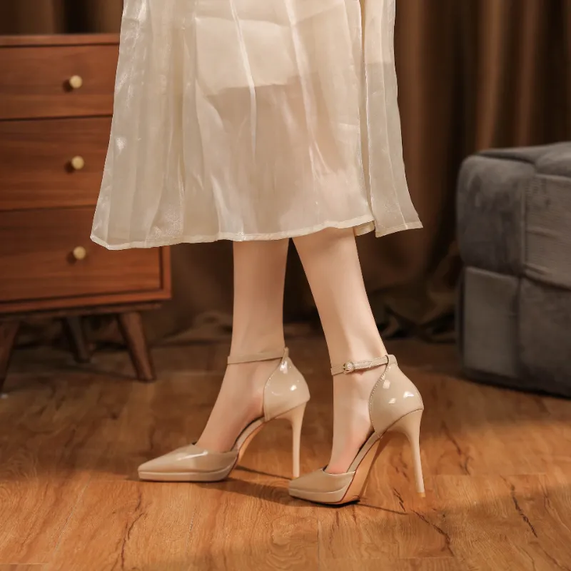 Lan Miao Slim Heel High Heels 10.5CM Women's Nude-1