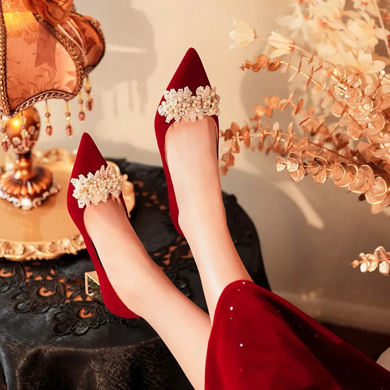 Lan Miao Chunky Heel High Heels Women's Red-5