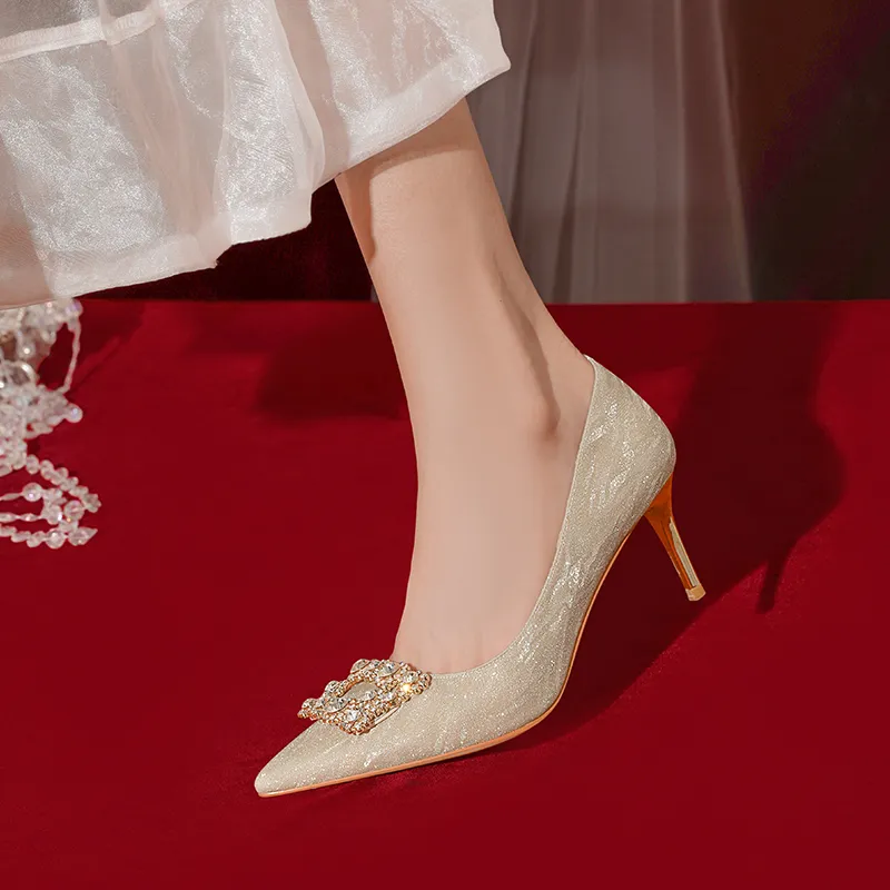 Lan Miao Slim Heel High Heels Women's Gold-3