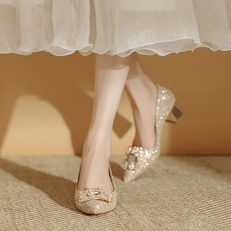 Lan Miao Chunky Heel High Heels Women's Gold-3