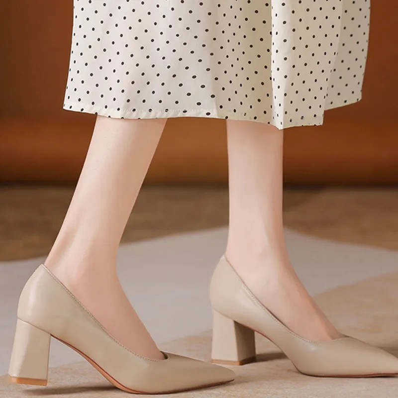 Lan Miao Chunky Heel High Heels Women's Nude-2