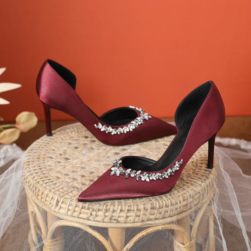 Lan Miao Slim Heel High Heels Women's Dark Reddish Purple-4