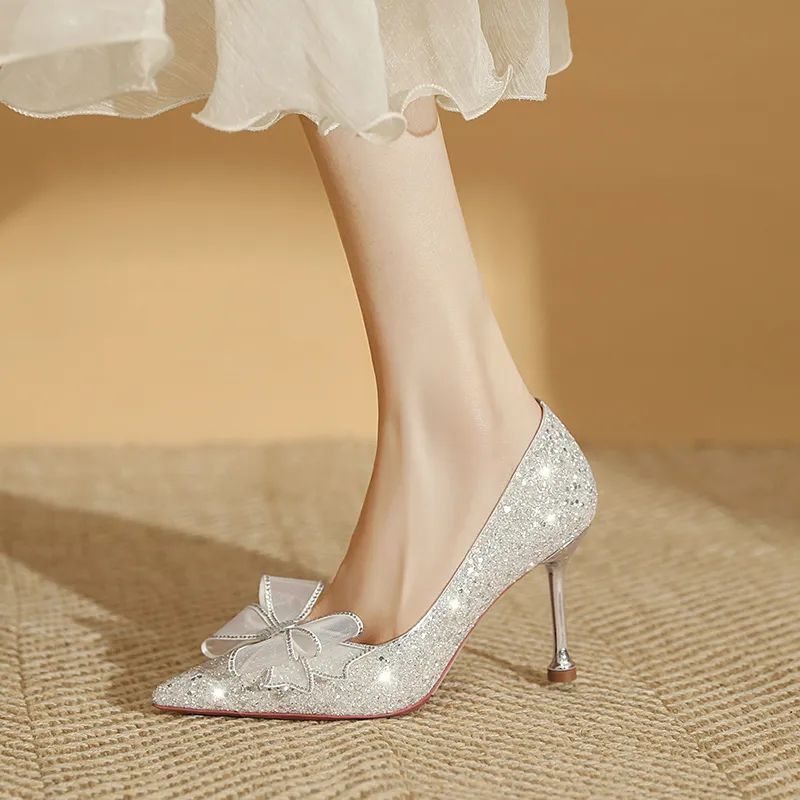 Lan Miao Slim Heel High Heels Women's Silver-1