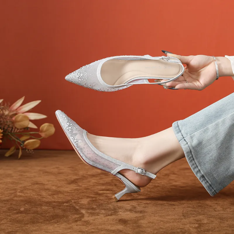 Lan Miao Slim Heel High Heels Women's Silver-2