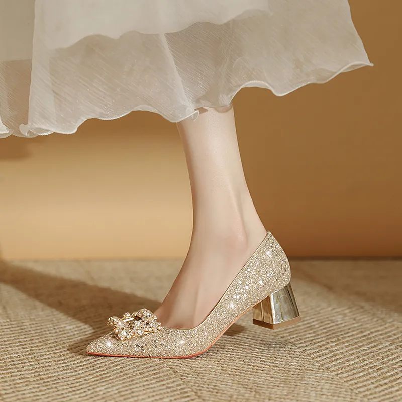 Lan Miao Chunky Heel High Heels Women's Gold-1