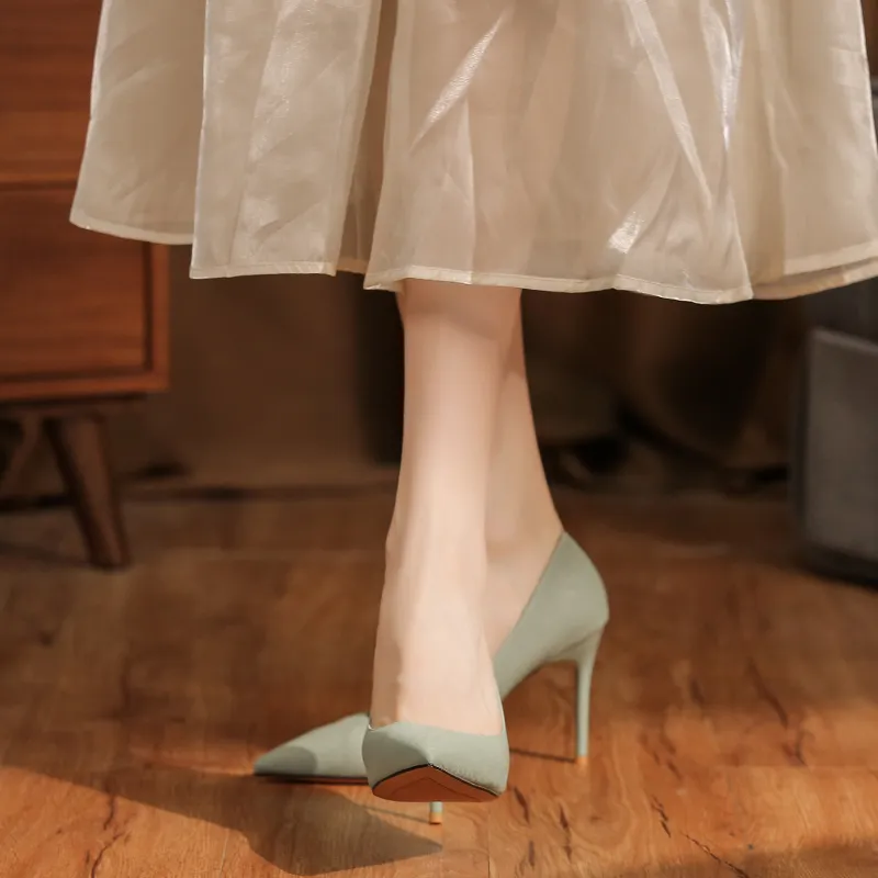 Lan Miao Slim Heel High Heels Women's Green-2