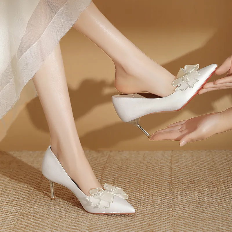 Lan Miao Slim Heel High Heels 6.5CM Women's White-3