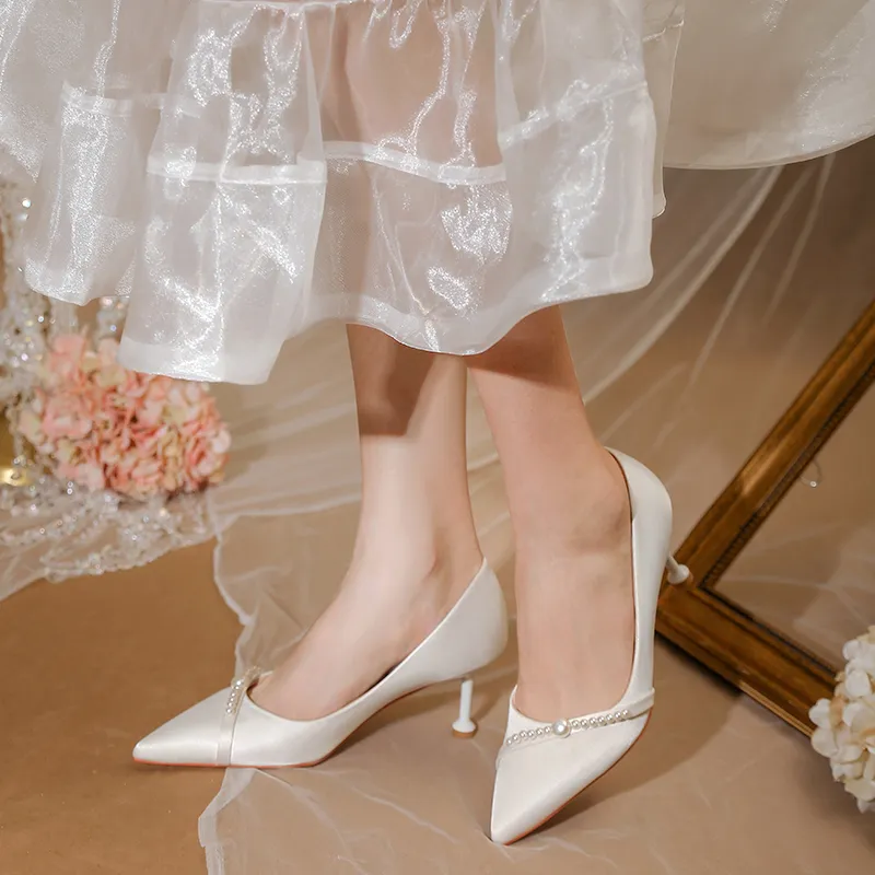 Lan Miao Slim Heel High Heels 6.5CM Women's White-4