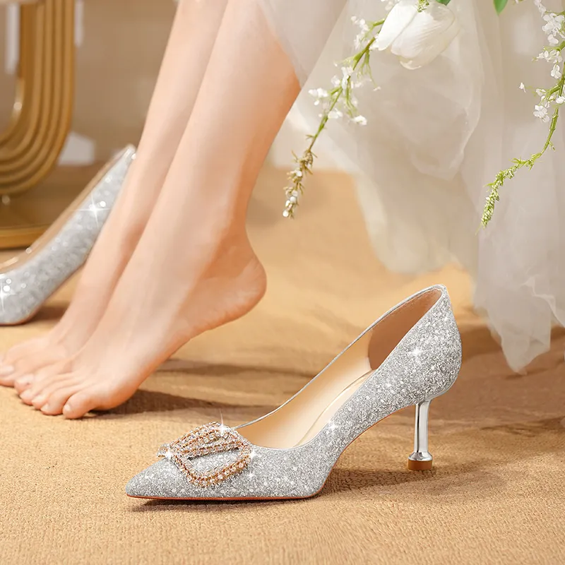 Lan Miao Slim Heel High Heels Women's Silver-1