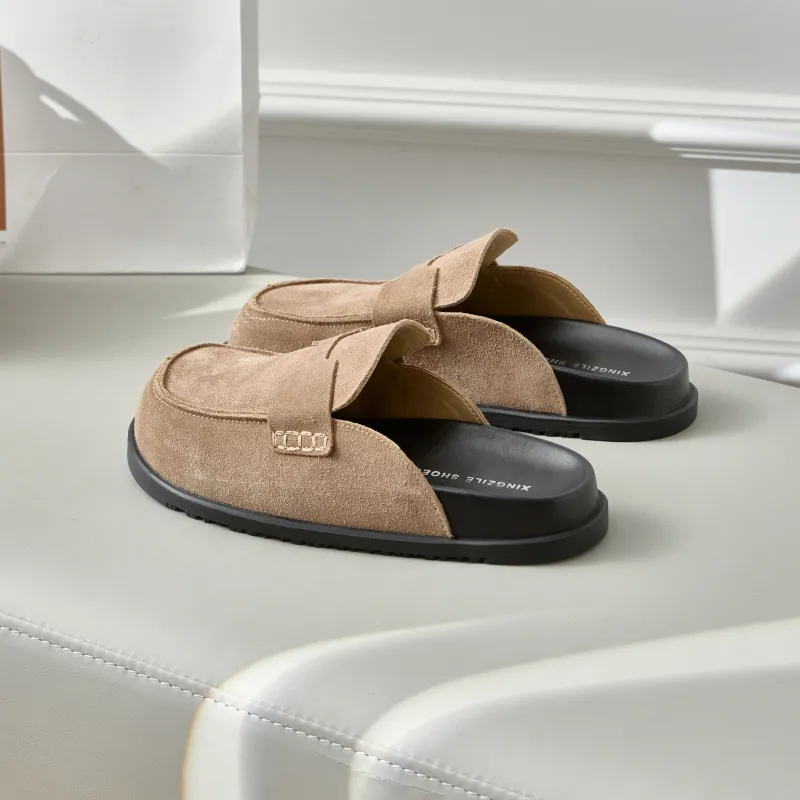 Lan Miao Slip Resistant Closed Toe Slippers Women's Camel-1