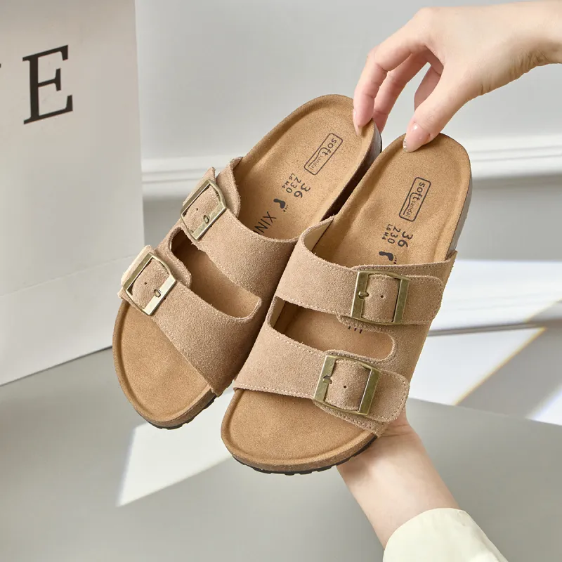 Lan Miao Rubber Sole Slip Resistant Slide Slippers Women's Camel-6