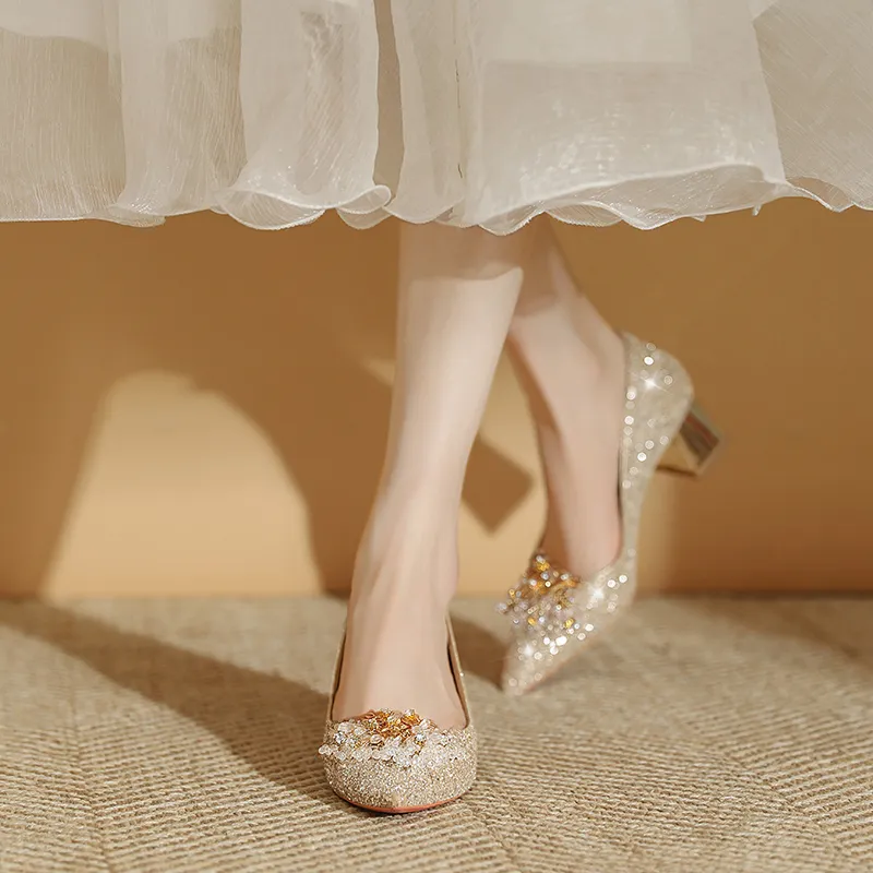 Lan Miao Chunky Heel High Heels Women's Gold-3