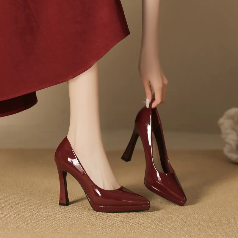 Lan Miao Slim Heel High Heels Women's Red-4