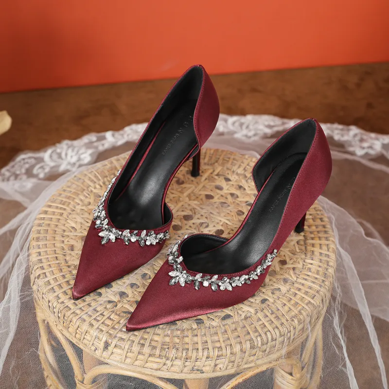 Lan Miao Slim Heel High Heels Women's Dark Reddish Purple-3