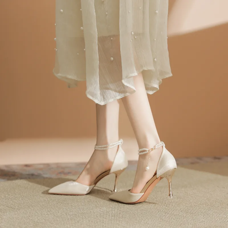 Lan Miao Slim Heel High Heels Women's Champagne-3