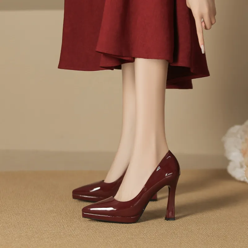 Lan Miao Slim Heel High Heels Women's Red-2