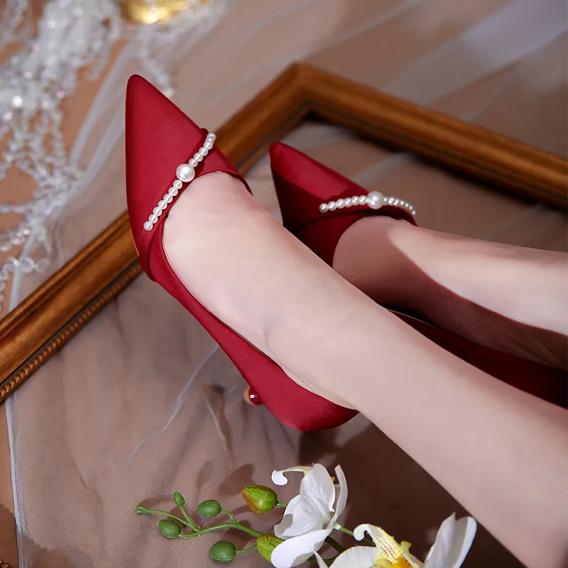 Lan Miao Slim Heel High Heels Women's Burgundy-3