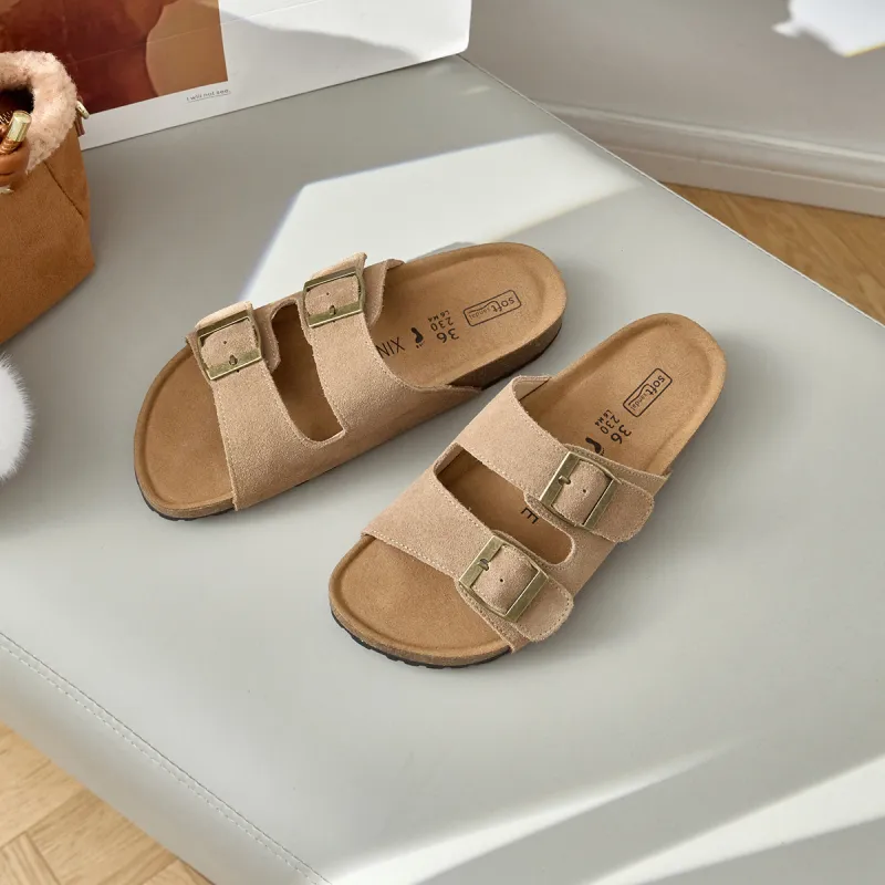 Lan Miao Rubber Sole Slip Resistant Slide Slippers Women's Camel-1