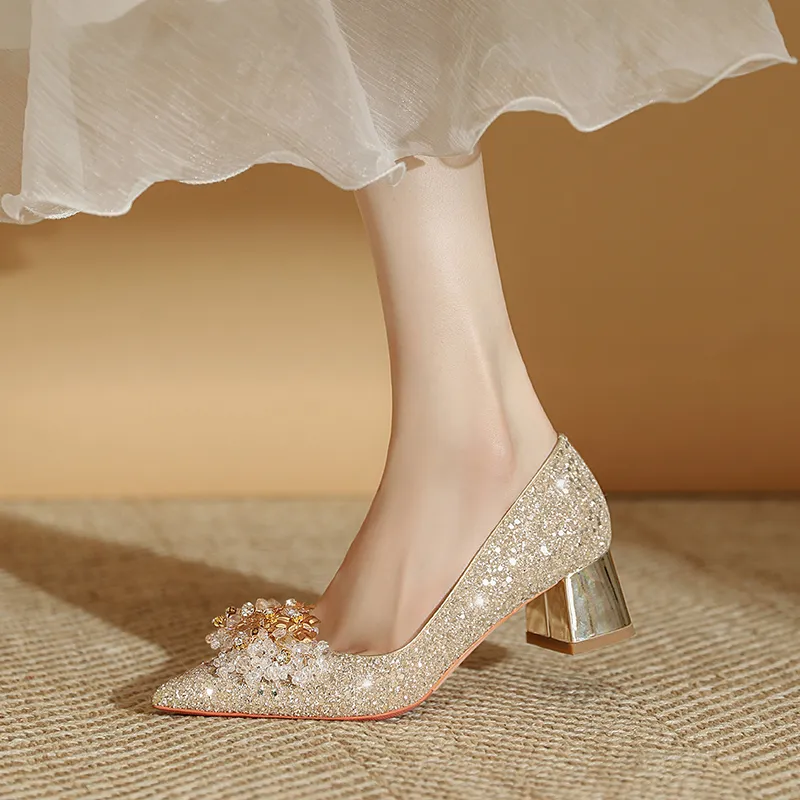 Lan Miao Chunky Heel High Heels Women's Gold-1