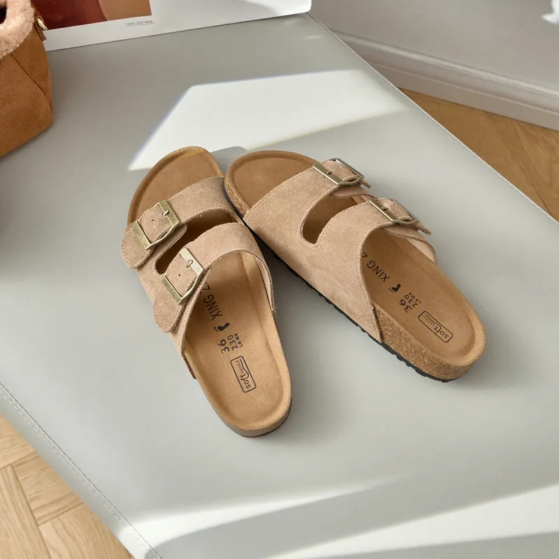 Lan Miao Rubber Sole Slip Resistant Slide Slippers Women's Camel-3