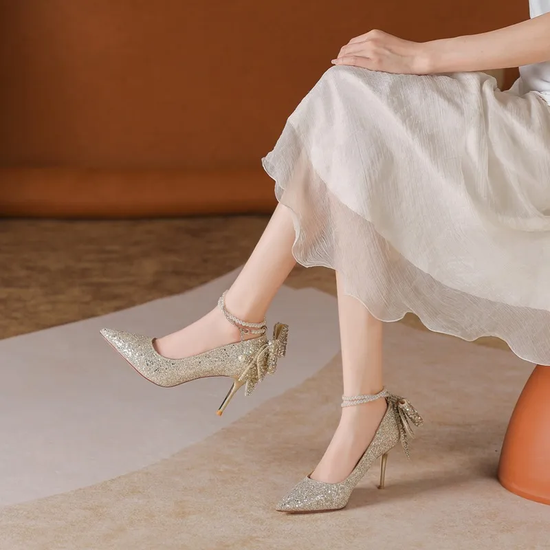 Lan Miao Slim Heel High Heels 6.5CM Women's Champagne-5