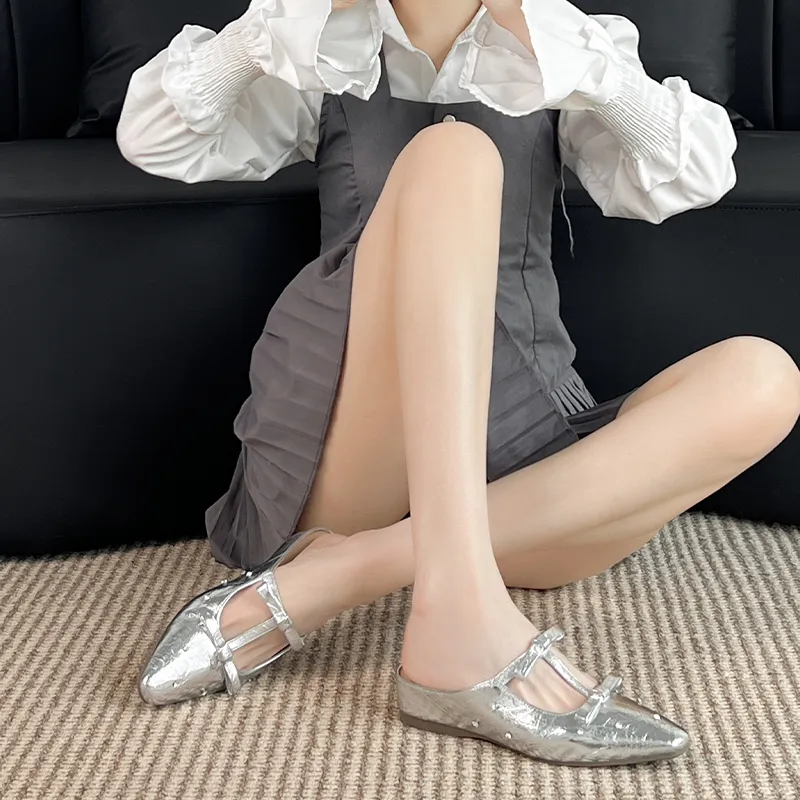 Lan Miao Rubber Sole Slip Resistant Closed Toe Slippers Women's Silver-5
