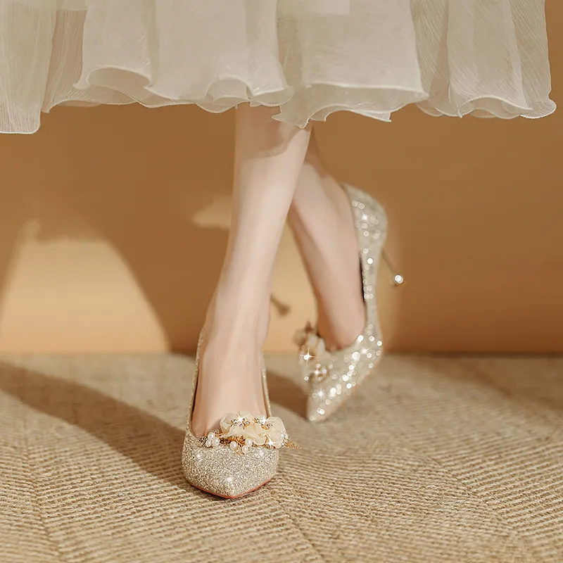 Lan Miao Slim Heel High Heels Women's Gold-3