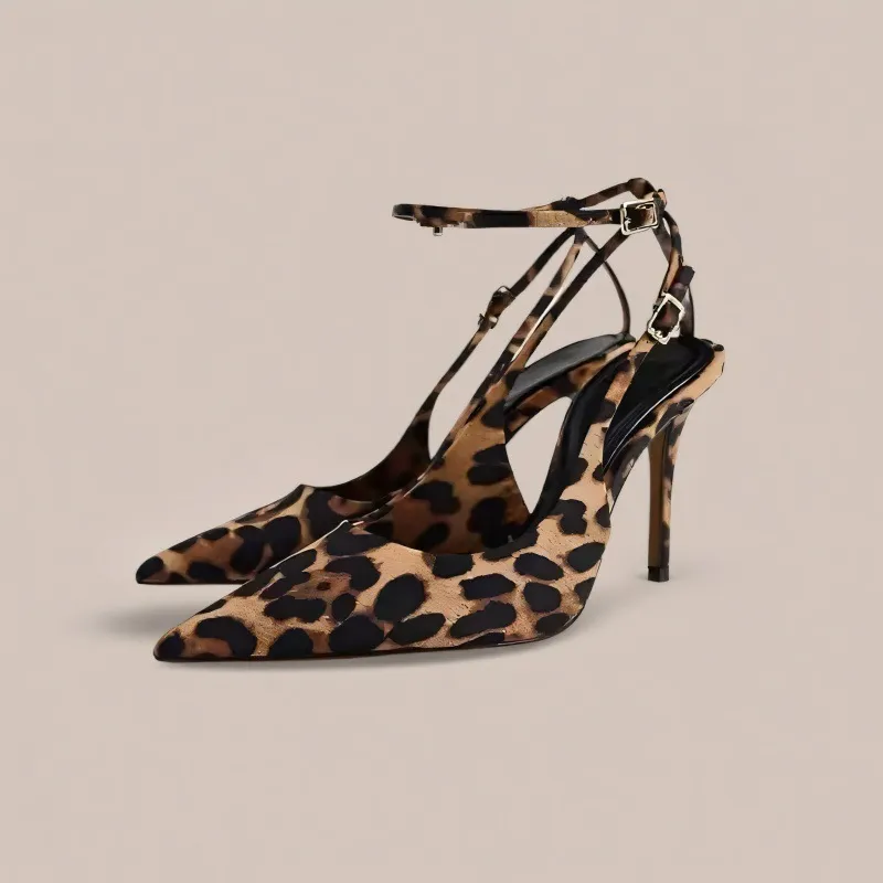 Lan Miao Slim Heel High Heels Women's Black Leopard Print-4