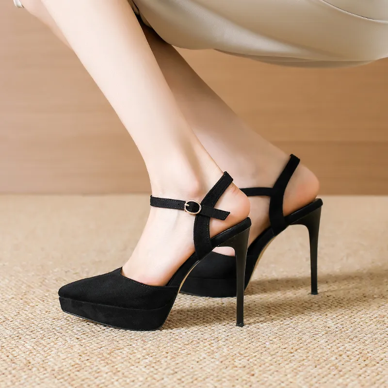 Lan Miao Slim Heel High Heels Women's Black-5