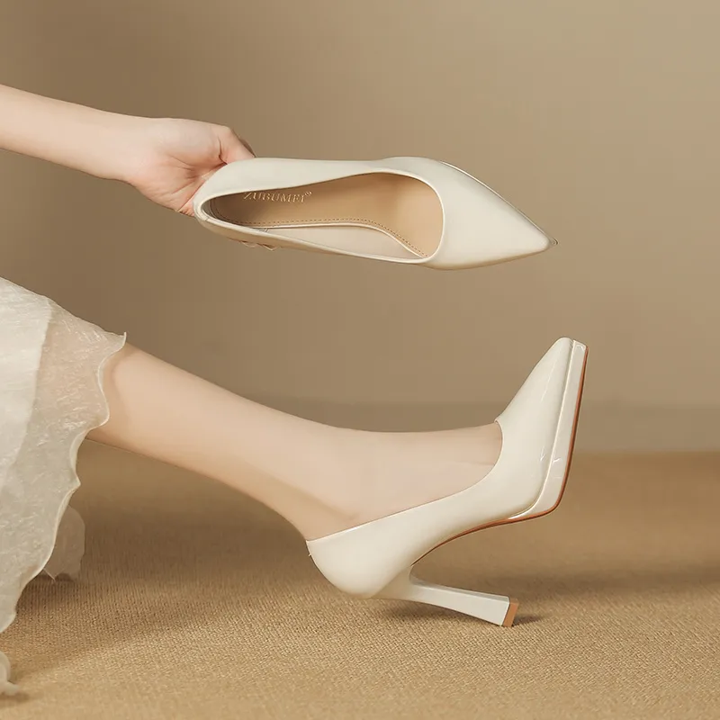 Lan Miao Slim Heel High Heels Women's White-1