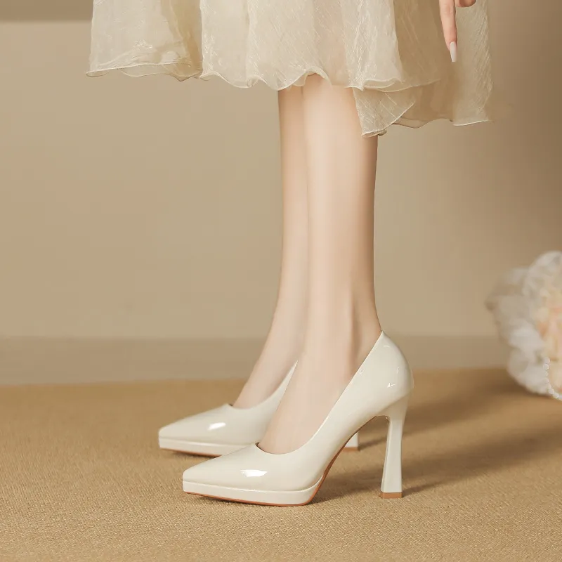 Lan Miao Slim Heel High Heels Women's White-5