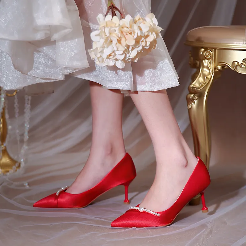Lan Miao Slim Heel High Heels 6.5CM Women's Red-4