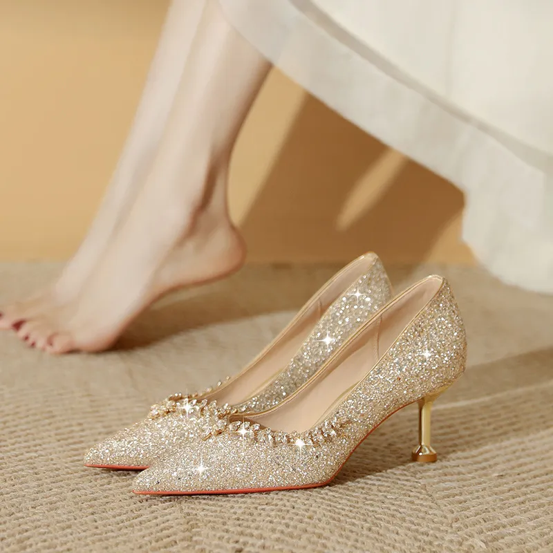 Lan Miao Slim Heel High Heels 6.5CM Women's Gold-5