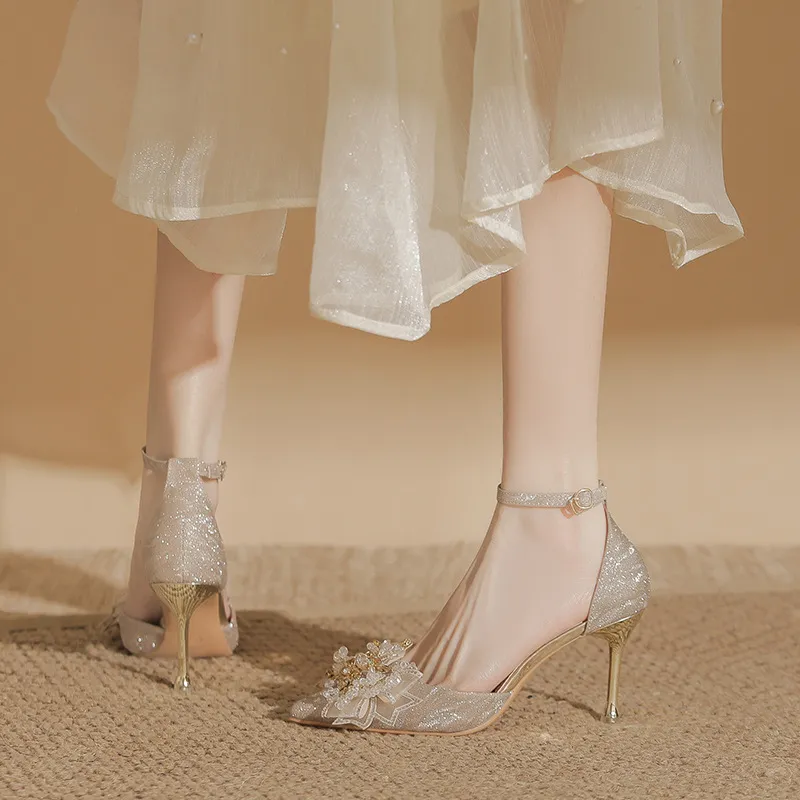 Lan Miao Slim Heel High Heels Women's Silver-2