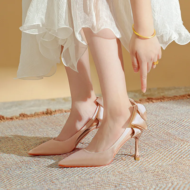 Lan Miao Slim Heel High Heels Women's Champagne-3