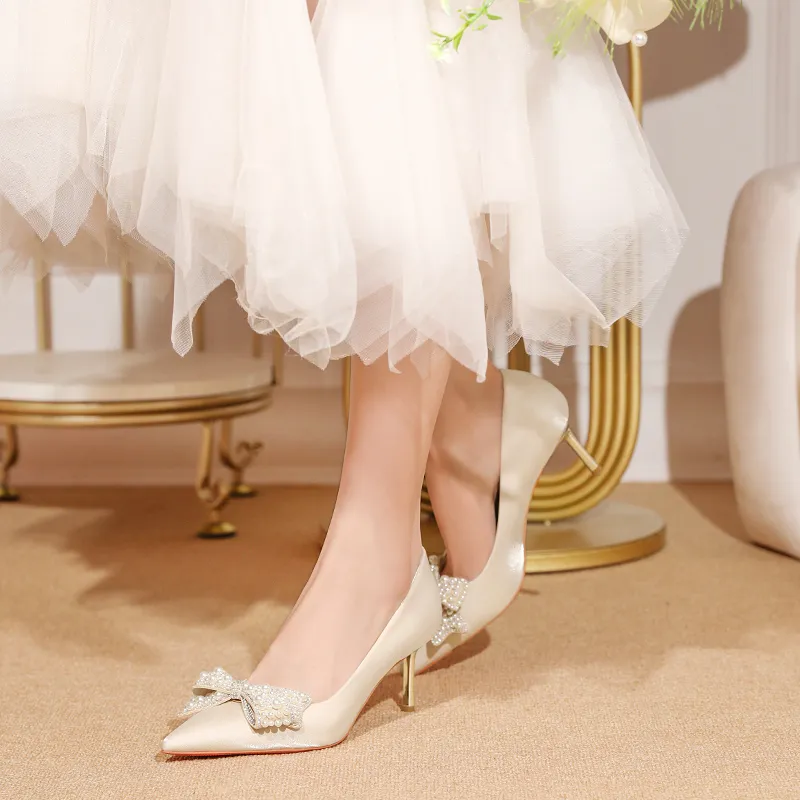Lan Miao Slim Heel High Heels 6.5CM Women's Champagne-6