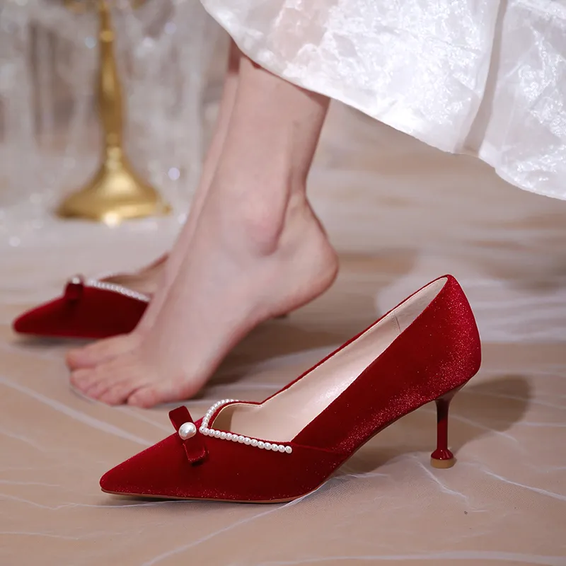 Lan Miao Slim Heel High Heels 6.5CM Women's Burgundy-6