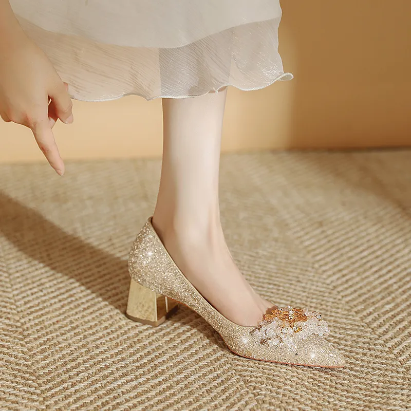 Lan Miao Chunky Heel High Heels Women's Gold-5