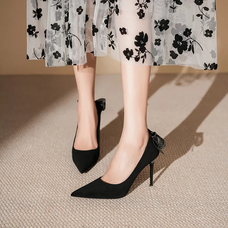 Lan Miao Slim Heel High Heels Women's Black-1
