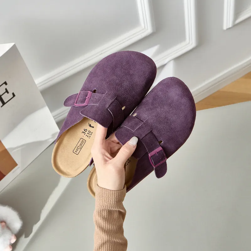 Lan Miao Rubber Sole Slip Resistant Closed Toe Slippers Women's Purple-3