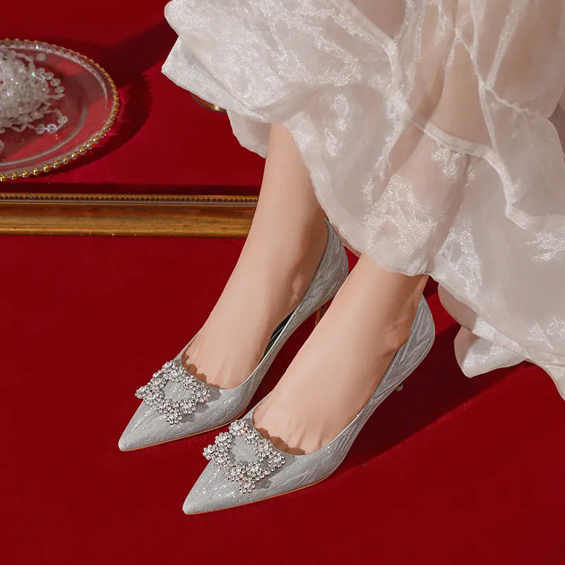 Lan Miao Slim Heel High Heels Women's Silver-3