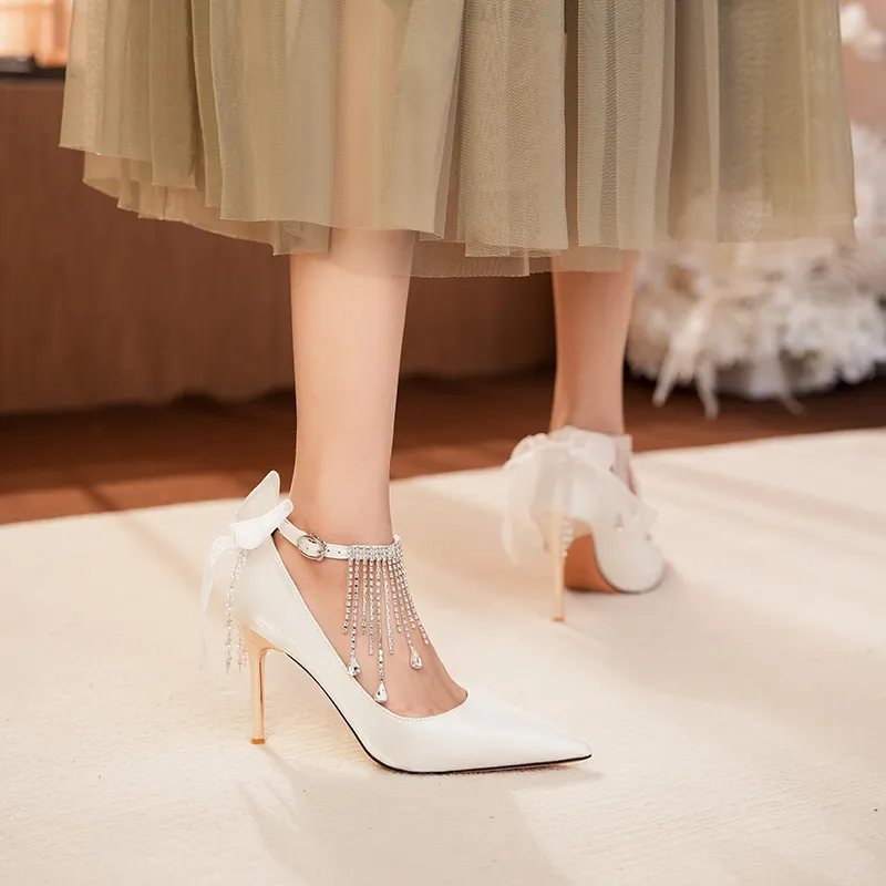 Lan Miao Slim Heel High Heels Women's White-3