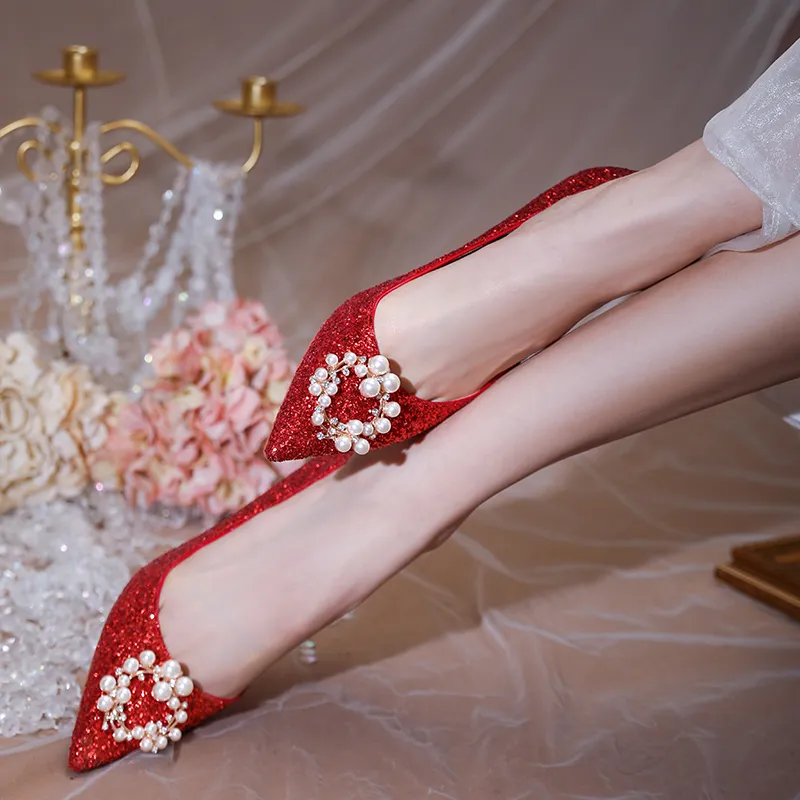 Lan Miao Slim Heel High Heels Women's Red-5