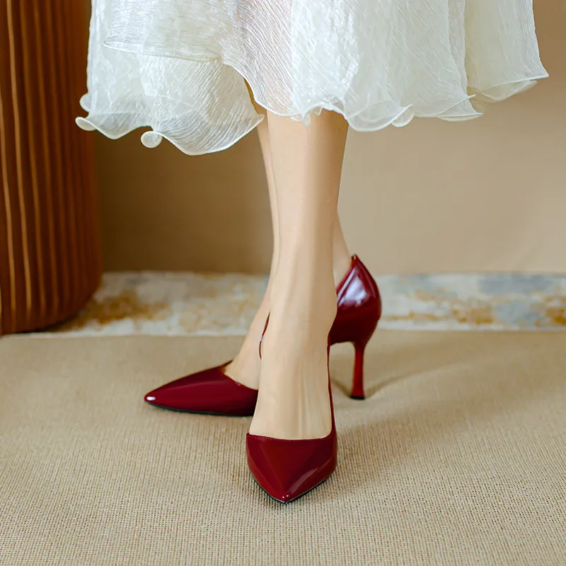 Lan Miao Slim Heel High Heels 5CM/7.5CM Women's Burgundy-4