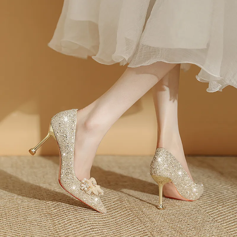 Lan Miao Slim Heel High Heels Women's Gold-4