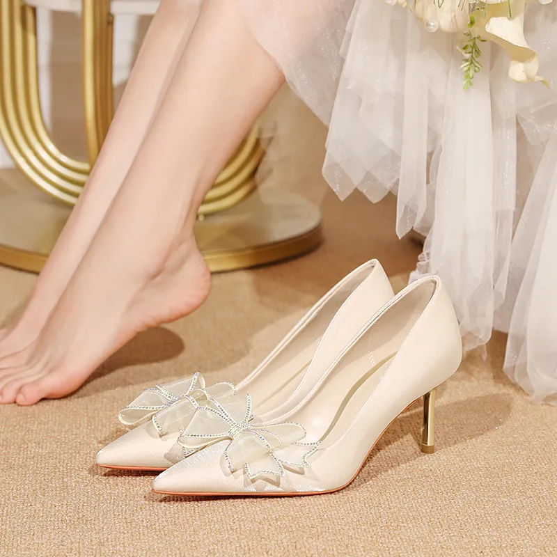 Lan Miao Slim Heel High Heels 6.5CM Women's Champagne-5