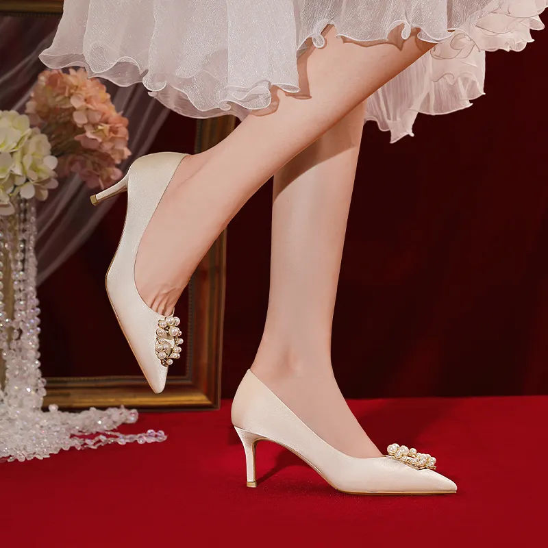 Lan Miao Slim Heel High Heels Women's Champagne-3