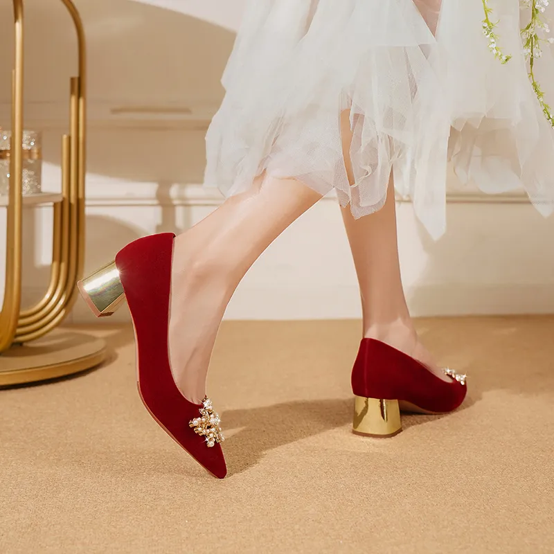 Lan Miao Chunky Heel High Heels Women's Burgundy-6
